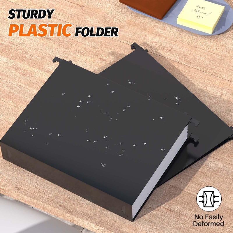 Shutex Extra Capacity Plastic Hanging File Folders 12 Pack Reinforced Hang Folders Heavy Duty 2 Inch Expansion Plastic Filing Cabinet Folders Letter Size Designed for Bulk Files  Medical Charts Black - Image 2